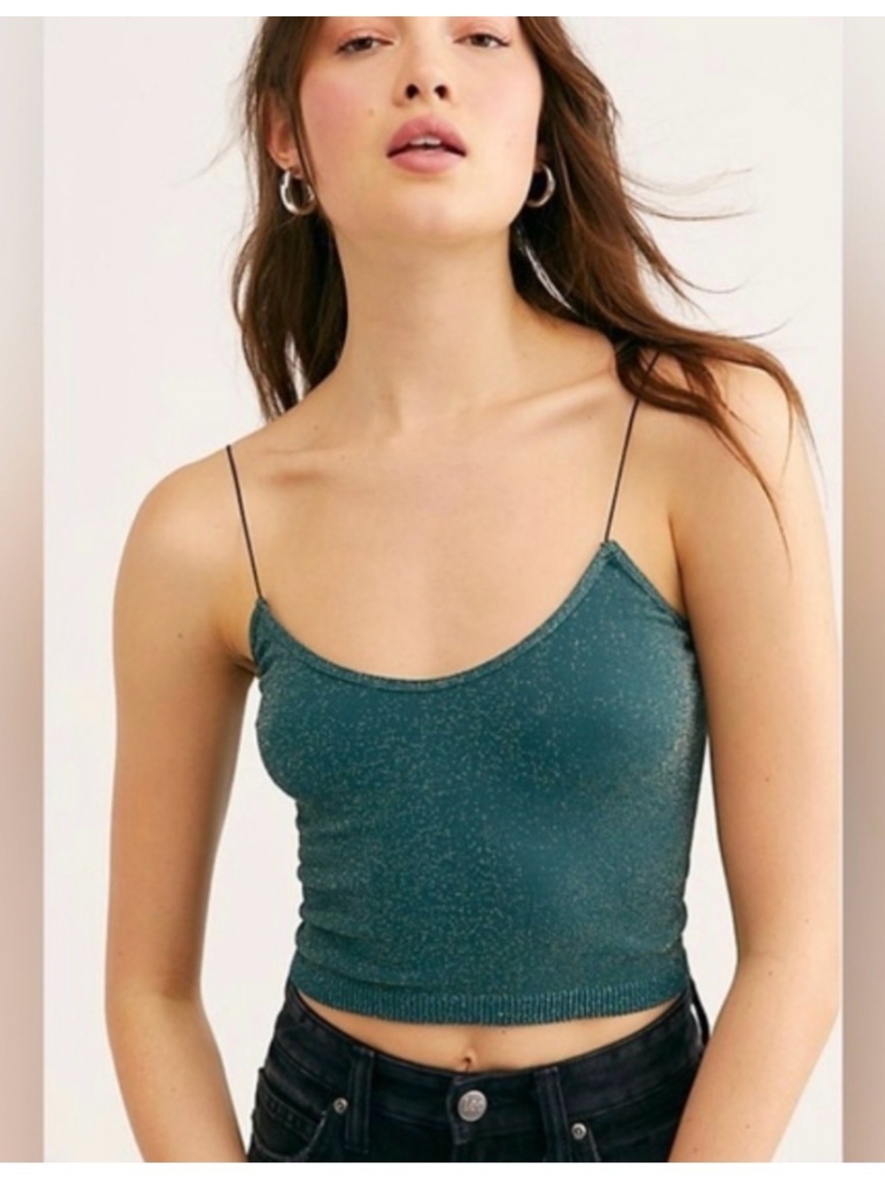 Free People Skinny Strap Seamless Brami Cropped Tank Top Green Blue Metallic